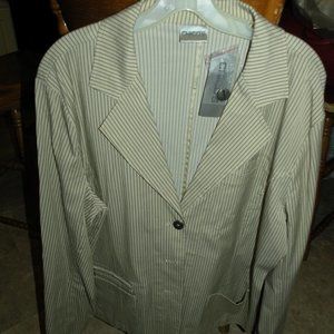 NWT KHAKI BLACK STRIPE SIZE  3 CHICO'S TYLER BROKER JACKET BLAZER